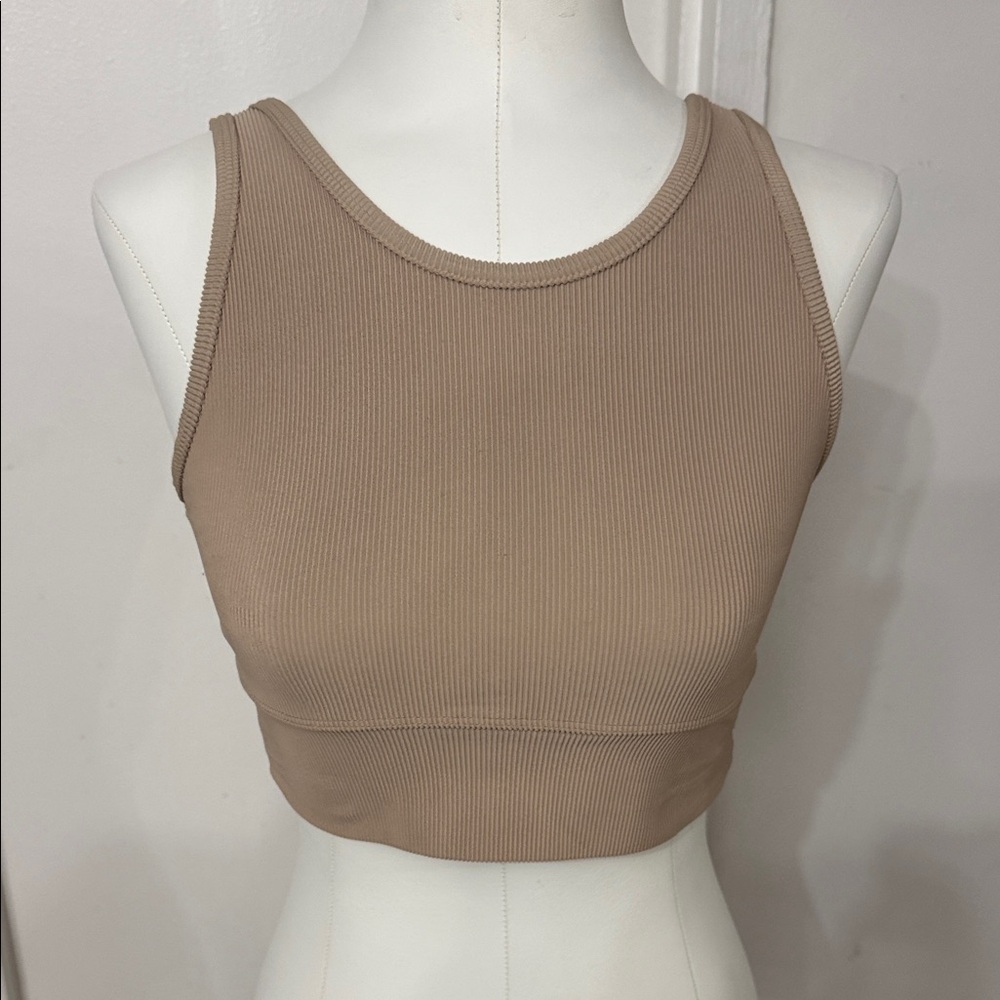Strut this Tan Ribbed Crop Top